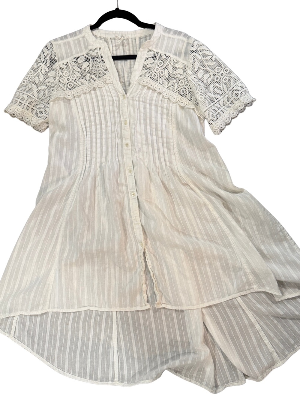 Anthropologie Cream Lace-Trim Mini Dress